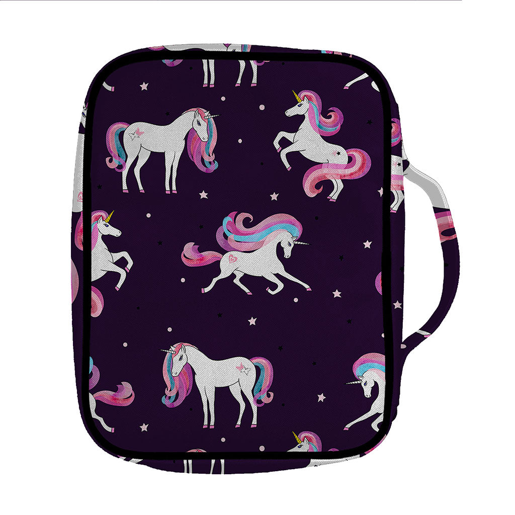 Night Girly Unicorn Pattern Print Front Pocket Bible Bag