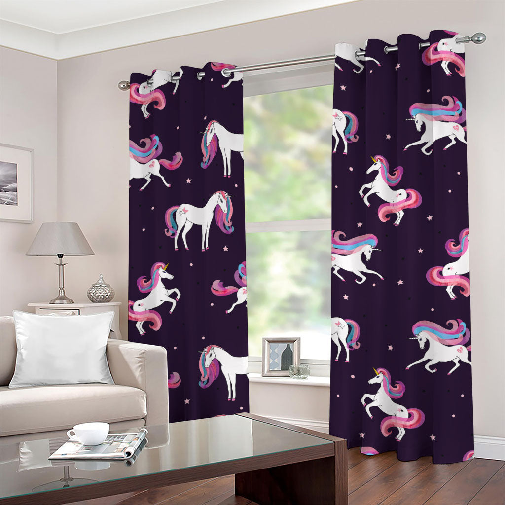 Night Girly Unicorn Pattern Print Grommet Curtains