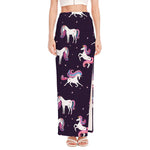 Night Girly Unicorn Pattern Print High Slit Maxi Skirt