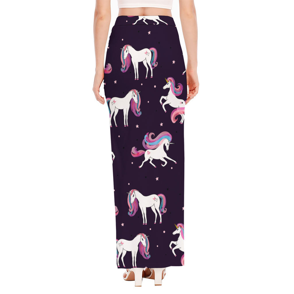 Night Girly Unicorn Pattern Print High Slit Maxi Skirt