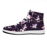 Night Girly Unicorn Pattern Print High Top Leather Sneakers