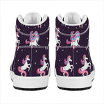 Night Girly Unicorn Pattern Print High Top Leather Sneakers