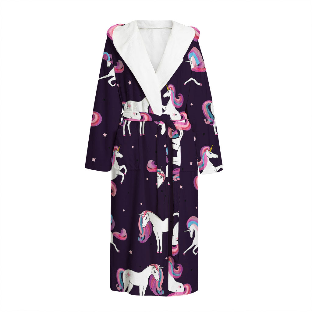 Night Girly Unicorn Pattern Print Hooded Bathrobe