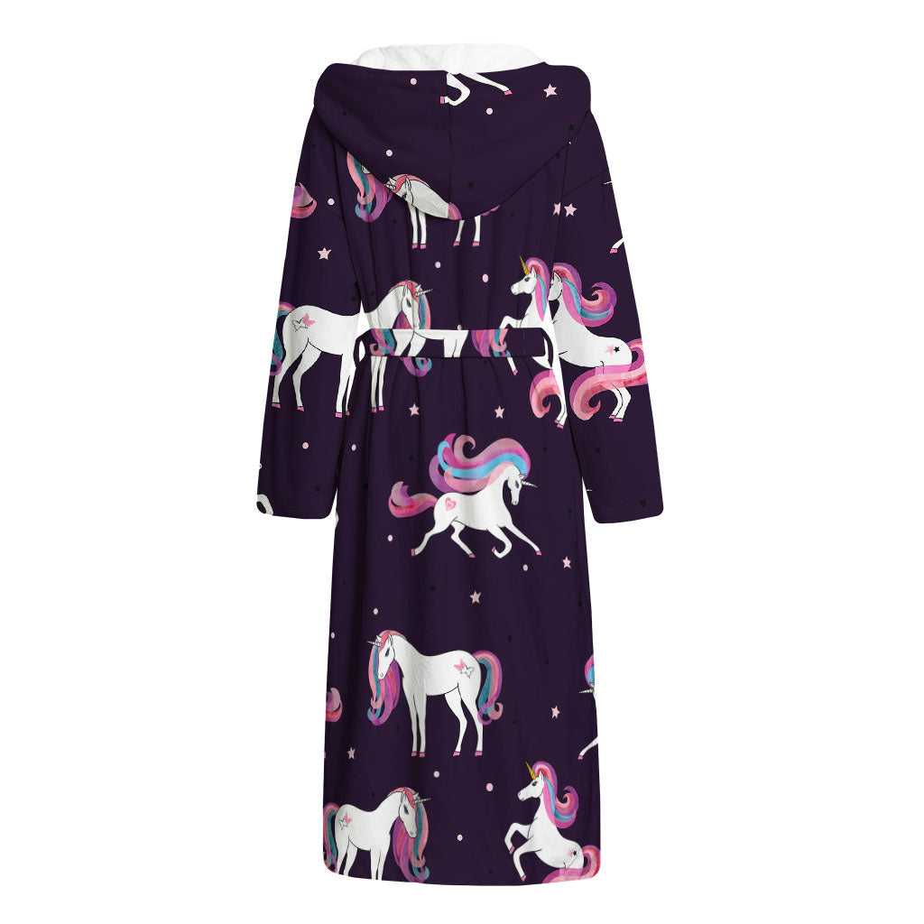 Night Girly Unicorn Pattern Print Hooded Bathrobe