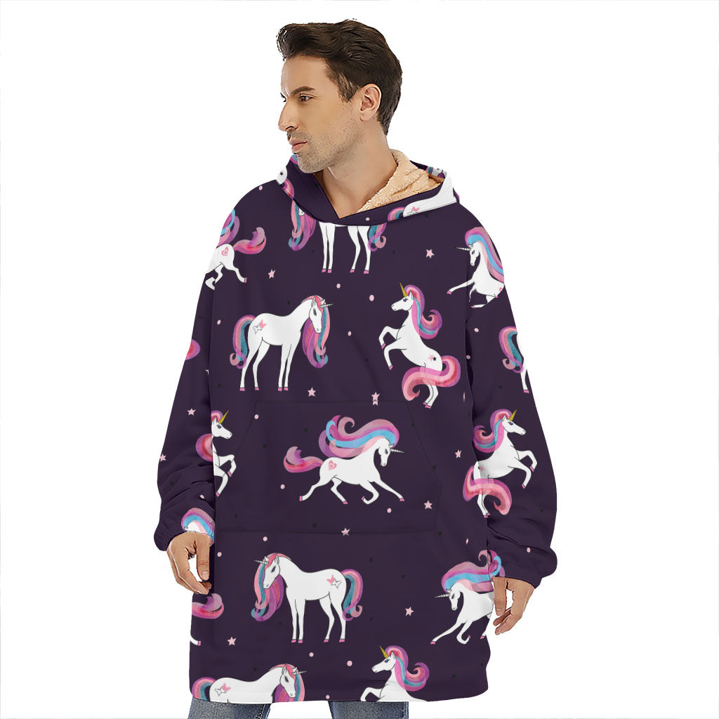 Night Girly Unicorn Pattern Print Hoodie Blanket