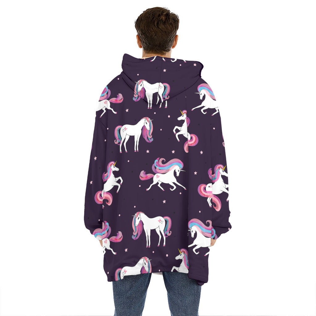 Night Girly Unicorn Pattern Print Hoodie Blanket