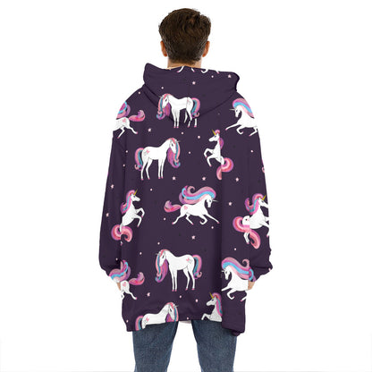 Night Girly Unicorn Pattern Print Hoodie Blanket