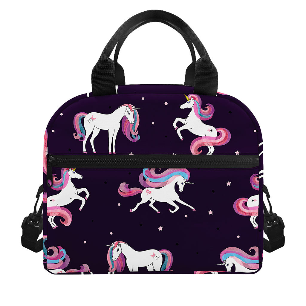 Night Girly Unicorn Pattern Print Insulated Lunch Bag