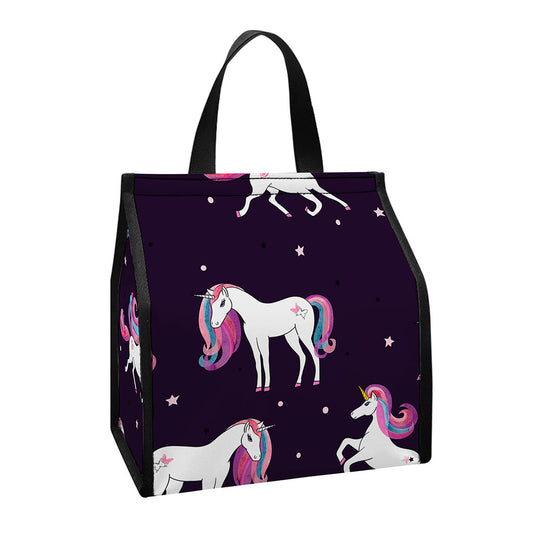 Night Girly Unicorn Pattern Print Insulated Lunch Tote