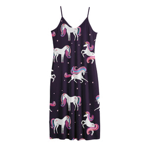 Night Girly Unicorn Pattern Print Jersey Midi Cami Dress