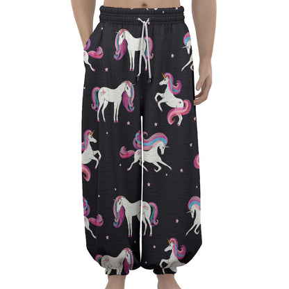 Night Girly Unicorn Pattern Print Lantern Pants