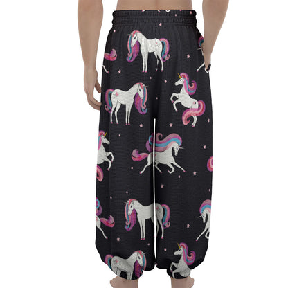 Night Girly Unicorn Pattern Print Lantern Pants
