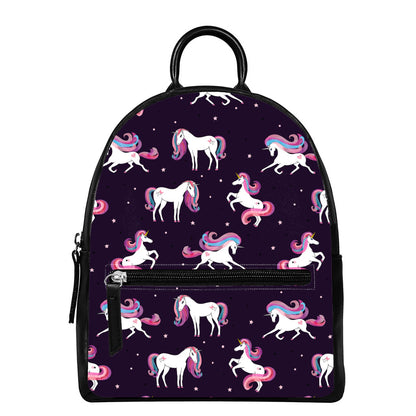 Night Girly Unicorn Pattern Print Leather Backpack