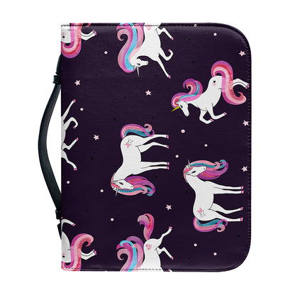 Night Girly Unicorn Pattern Print Leather Bible Cover