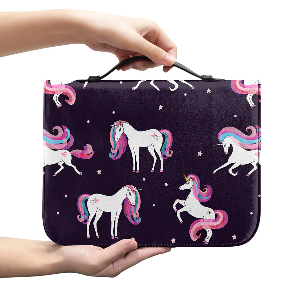 Night Girly Unicorn Pattern Print Leather Bible Cover