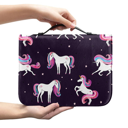 Night Girly Unicorn Pattern Print Leather Bible Cover