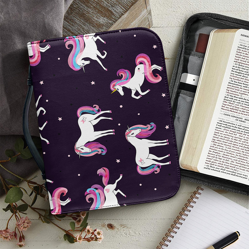 Night Girly Unicorn Pattern Print Leather Bible Cover