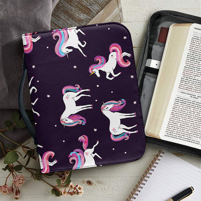 Night Girly Unicorn Pattern Print Leather Bible Cover