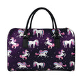 Night Girly Unicorn Pattern Print Leather Duffel Bag