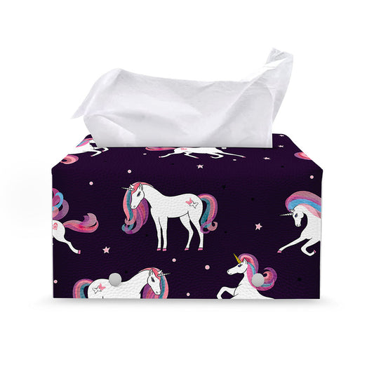 Night Girly Unicorn Pattern Print Leather Tissue Box Cover