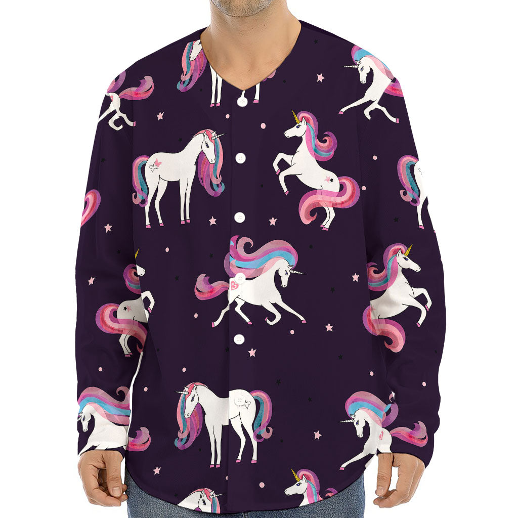 Night Girly Unicorn Pattern Print Long Sleeve Baseball Jersey