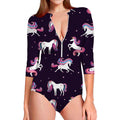 Night Girly Unicorn Pattern Print Long Sleeve Swimsuit