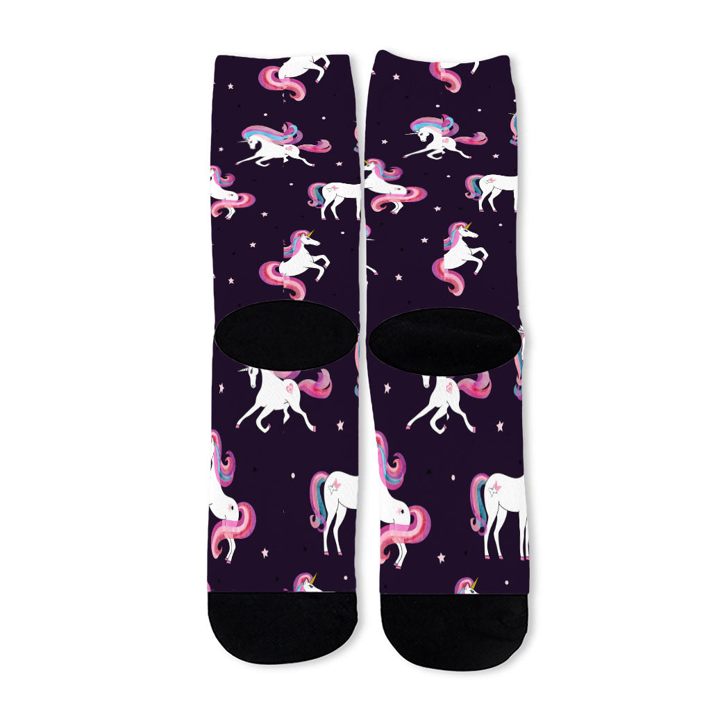 Night Girly Unicorn Pattern Print Long Socks