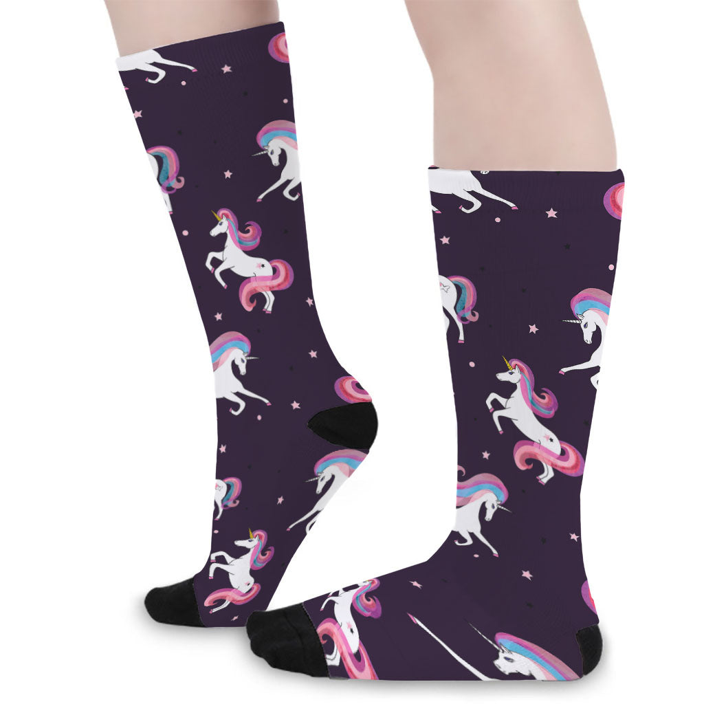 Night Girly Unicorn Pattern Print Long Socks
