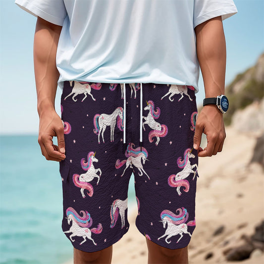 Night Girly Unicorn Pattern Print Men's Cargo Shorts