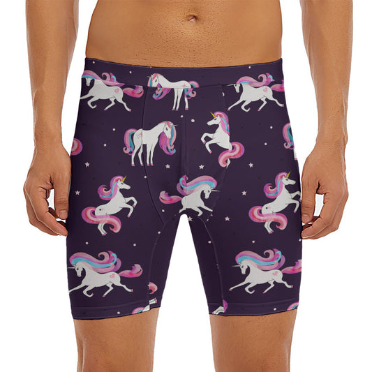 Night Girly Unicorn Pattern Print Men's Long Boxer Briefs