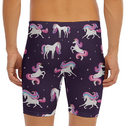 Night Girly Unicorn Pattern Print Men's Long Boxer Briefs