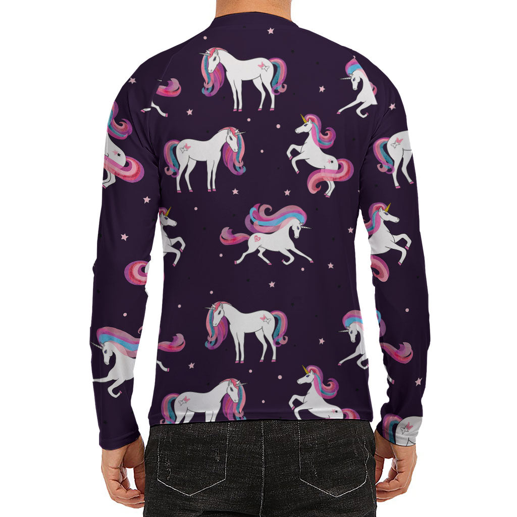 Night Girly Unicorn Pattern Print Men's Long Sleeve Rash Guard
