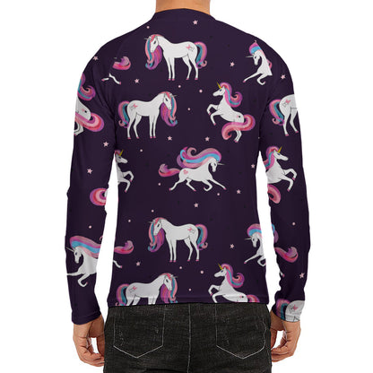 Night Girly Unicorn Pattern Print Men's Long Sleeve Rash Guard