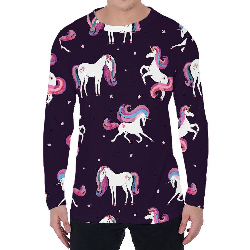 Night Girly Unicorn Pattern Print Men's Long Sleeve T-Shirt