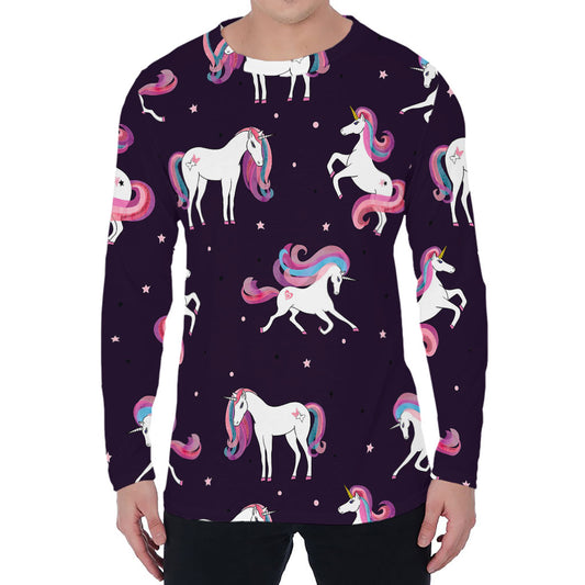 Night Girly Unicorn Pattern Print Men's Long Sleeve T-Shirt