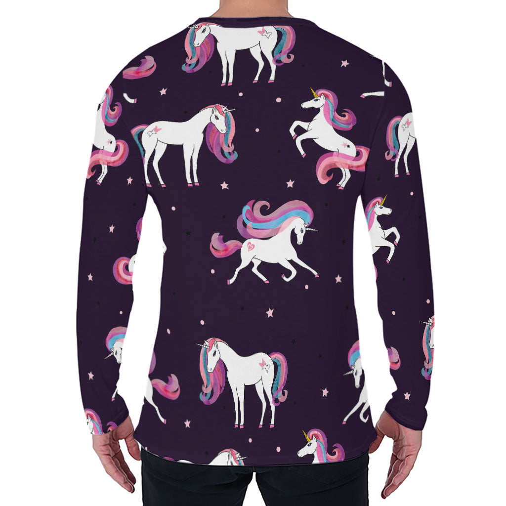 Night Girly Unicorn Pattern Print Men's Long Sleeve T-Shirt