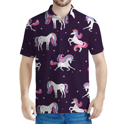 Night Girly Unicorn Pattern Print Men's Polo Shirt