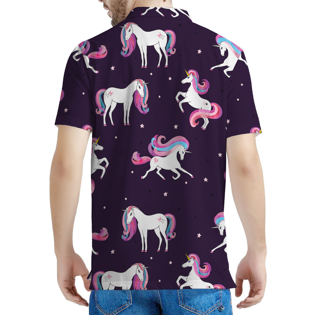 Night Girly Unicorn Pattern Print Men's Polo Shirt