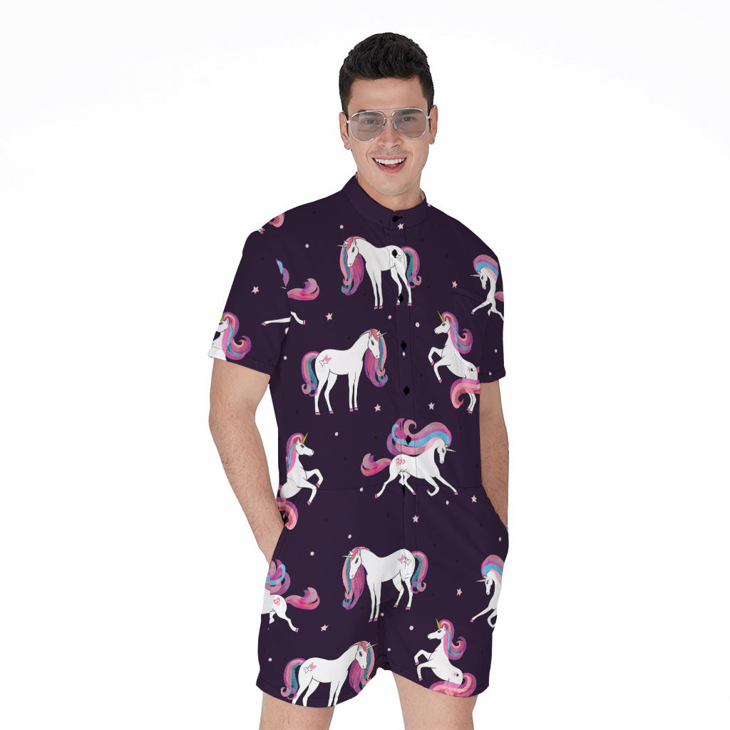 Night Girly Unicorn Pattern Print Men's Rompers