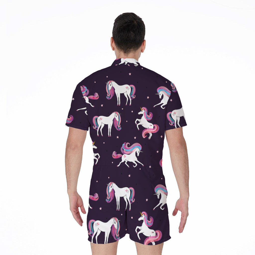 Night Girly Unicorn Pattern Print Men's Rompers