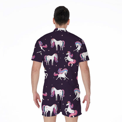 Night Girly Unicorn Pattern Print Men's Rompers