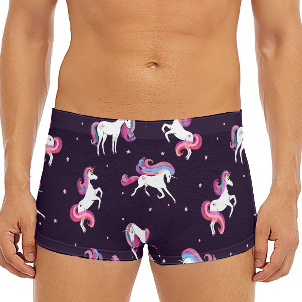 Night Girly Unicorn Pattern Print Men's Short Boxer Briefs