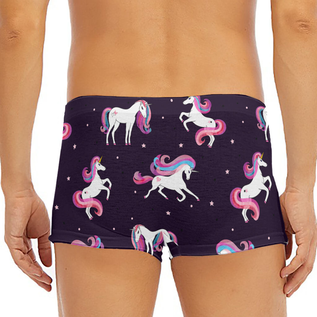 Night Girly Unicorn Pattern Print Men's Short Boxer Briefs