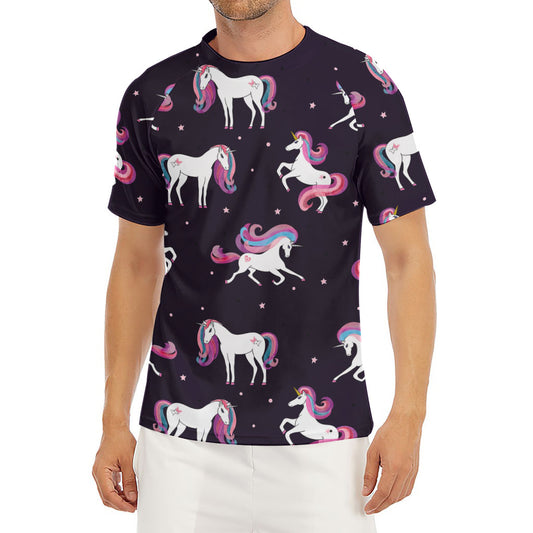 Night Girly Unicorn Pattern Print Men's Short Sleeve Rash Guard