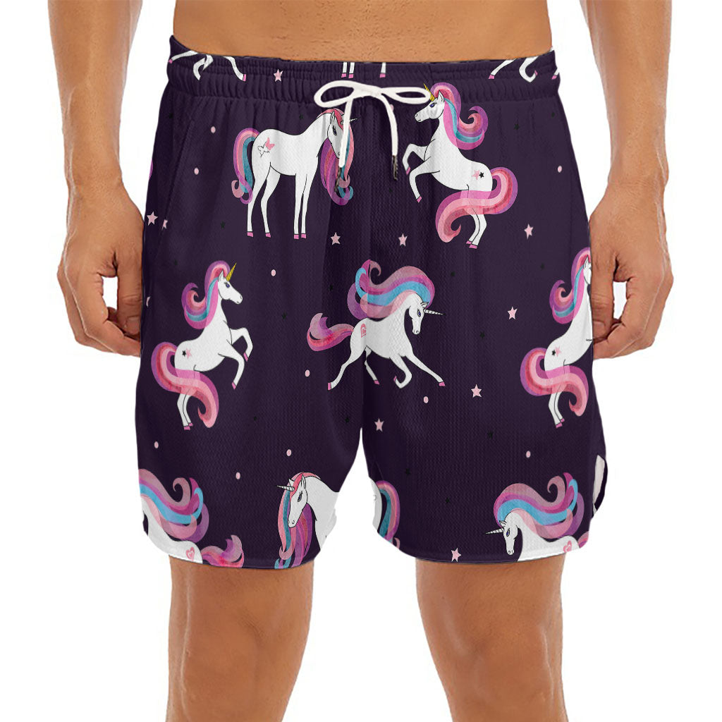 Night Girly Unicorn Pattern Print Men's Split Running Shorts