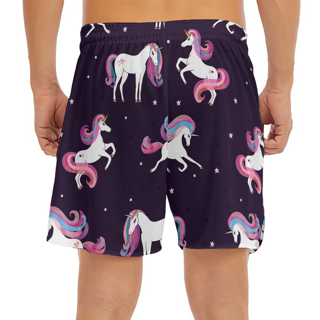 Night Girly Unicorn Pattern Print Men's Split Running Shorts