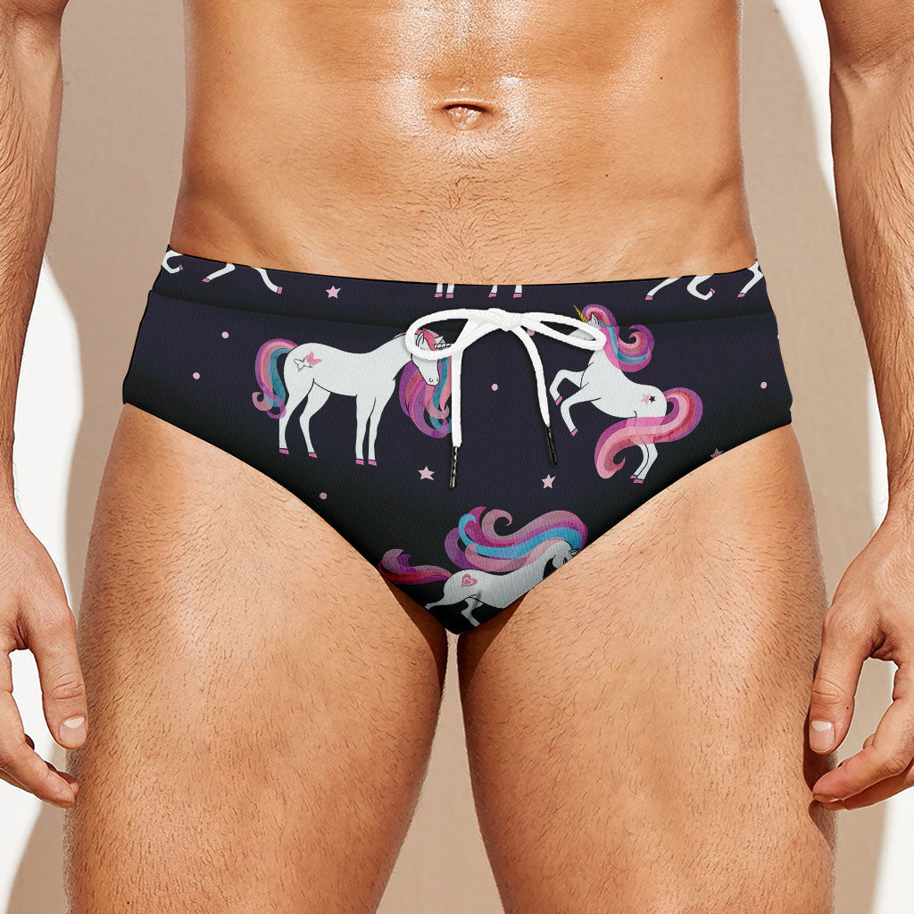 Night Girly Unicorn Pattern Print Men's Swim Briefs