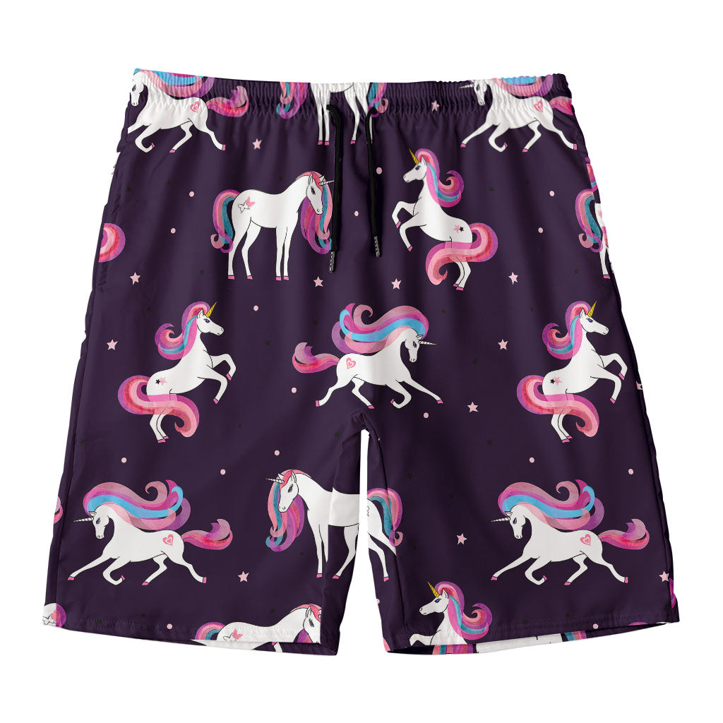 Night Girly Unicorn Pattern Print Men's Swim Trunks