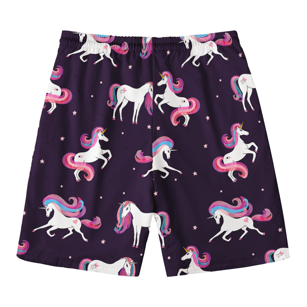 Night Girly Unicorn Pattern Print Men's Swim Trunks