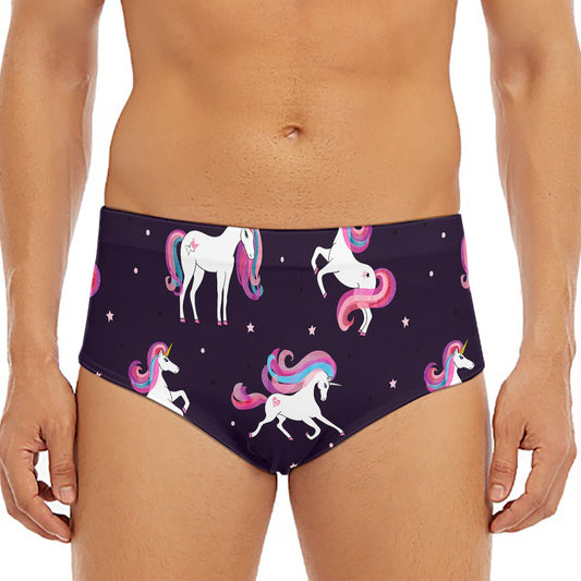 Night Girly Unicorn Pattern Print Men's Triangle Swim Briefs